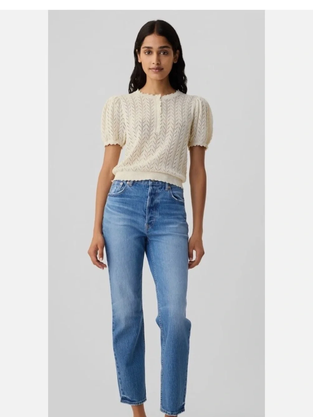 DÔEN x Gap Cream Short-Sleeve Pointelle Knit Top sweater XS doen